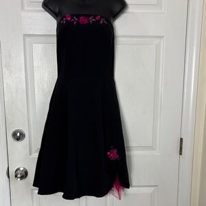 RUBY ROX Black strapless dress w/ hot pink petticoat size 9 Sheer floral design